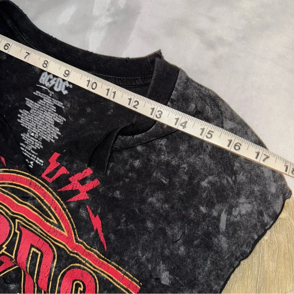 Upcycled AC/DC Band Distressed Black Gold T-Shirt Top‎ Ladies Small-Medium Rock